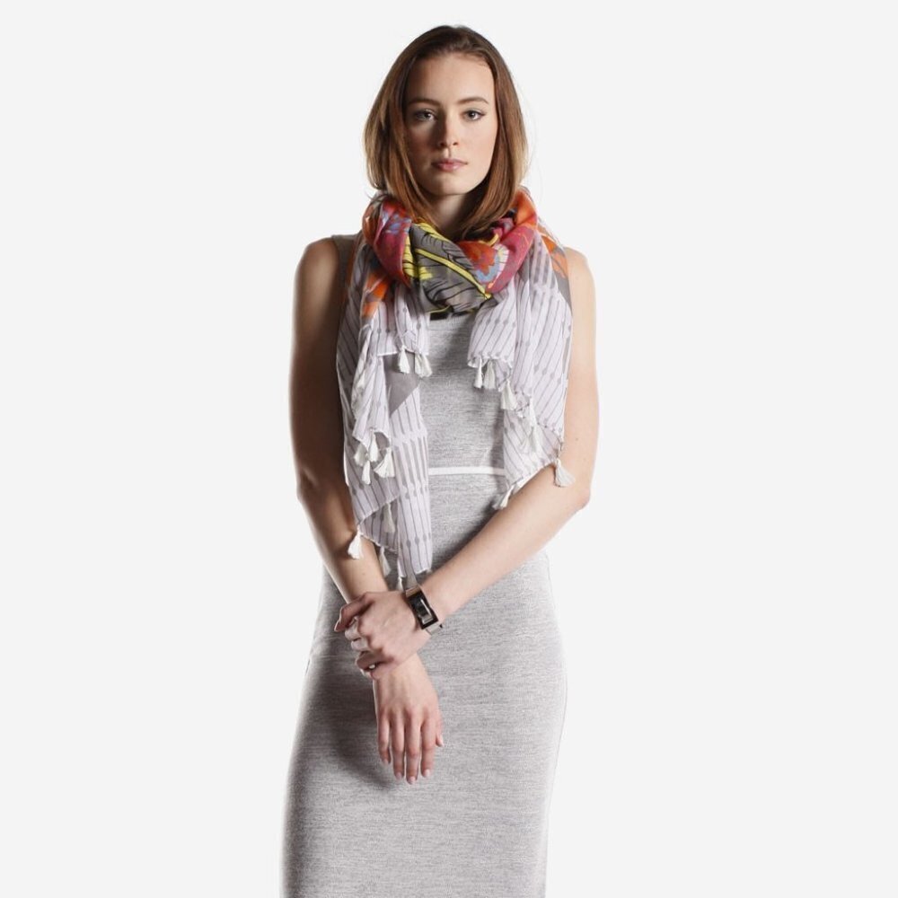 Scarf shawl grey cotton multi colour New With Tags - Picture 3 of 3
